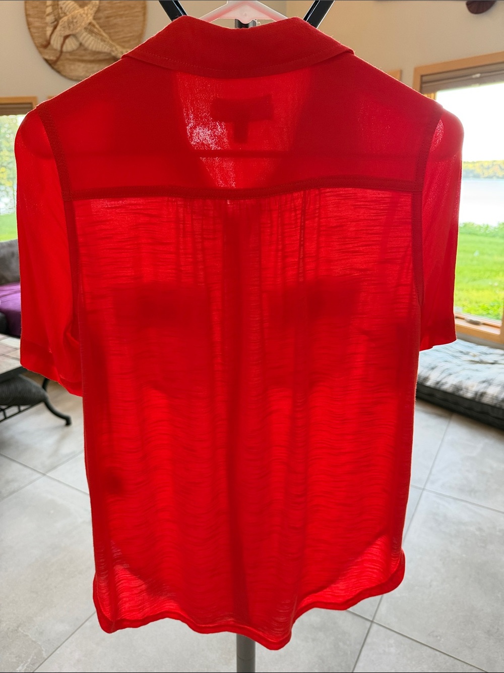 NWT Anthropologie Porridge Short Sleeve Shirt in Bright Orange Red - size XS - Picture 6 of 9